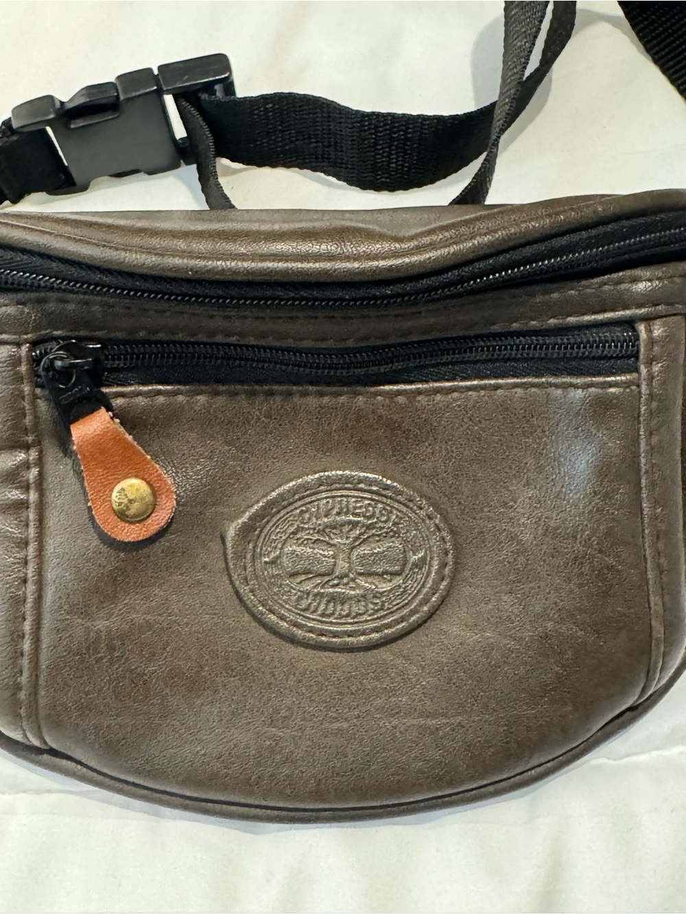 Men's Brown Leather Belt Bag with Embossed Logo - Vintage Style